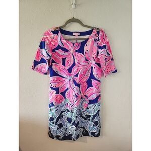 Lilly Pulitzer Womens Pink Printed Off Shoulder Short Sleeve Shift Dress Size XS